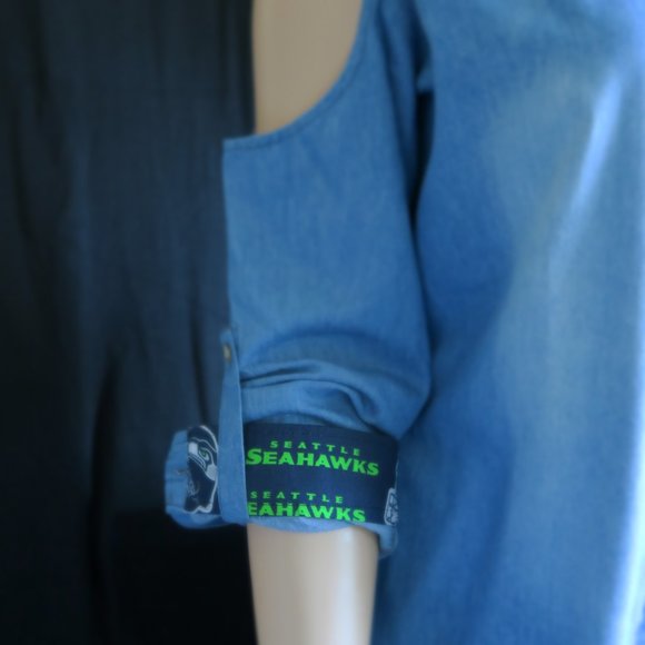 Jacket Top Seahawks Peekaboo Woman's New Embellished Denim Shirt - Picture 3 of 9